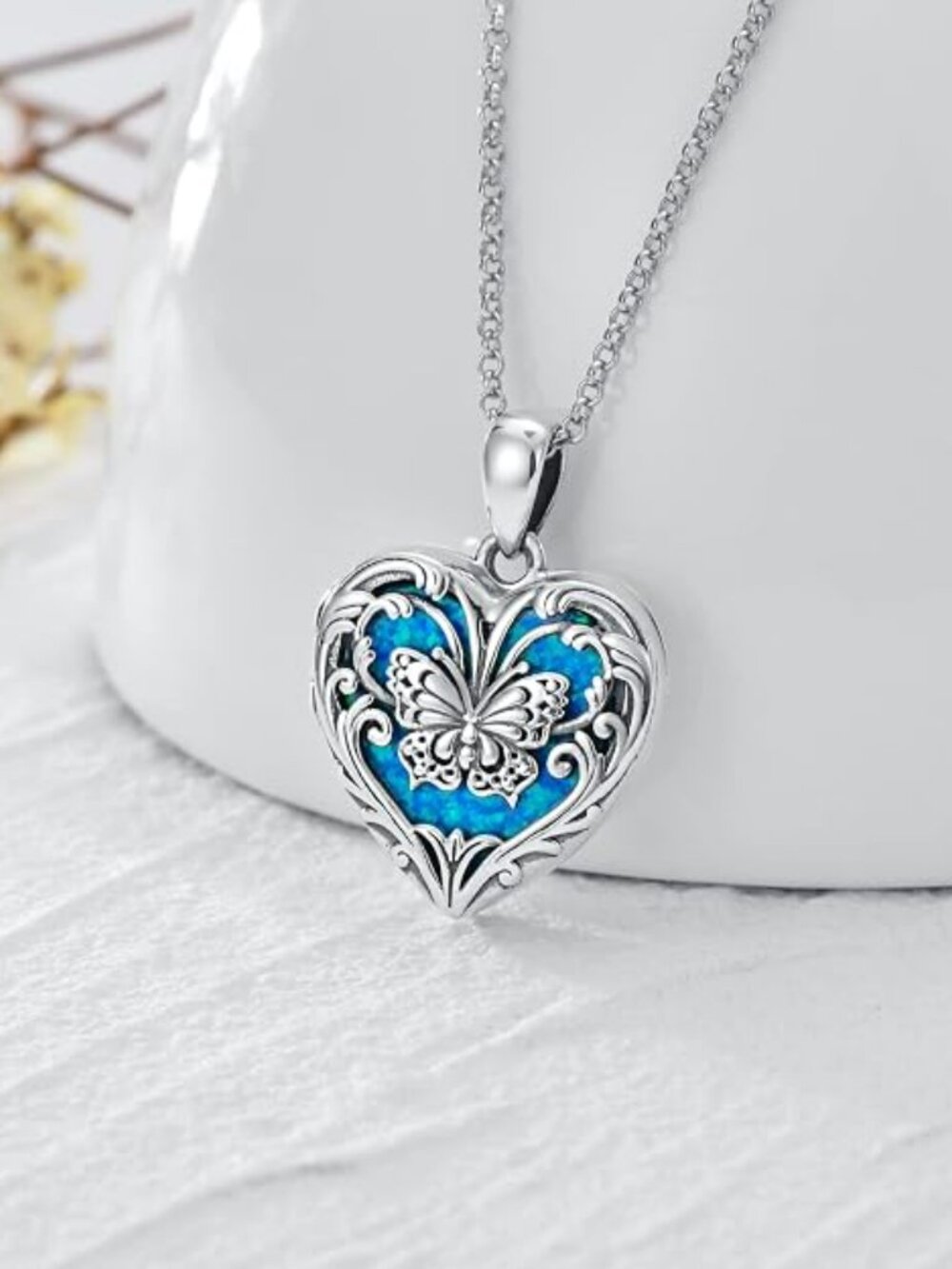 Sterling Silver S925 SOULMEET Picture Butterfly Locket Blue Jewelry with Box